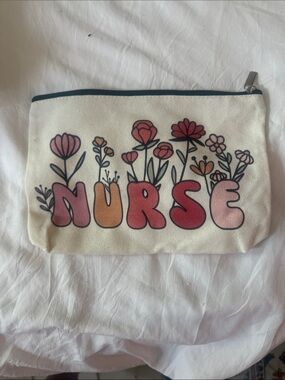 NURSE Floral Canvas Zipper Pouch - Pink & Orange Lettering
